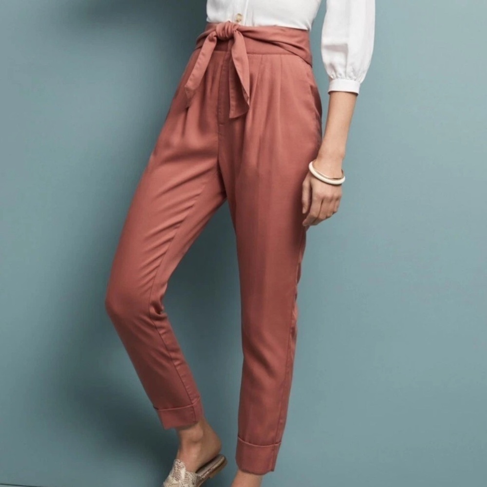 Anthropologie Cartonnier Kingsley Belted Pants Paperbag Trouser Rose Pink 0 Q